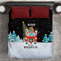 Merry Christmas Bulldog And Snowman Bedding Set Dog Snowman Christmas Tree and Red Car Winter Scene - Wonder Print Shop