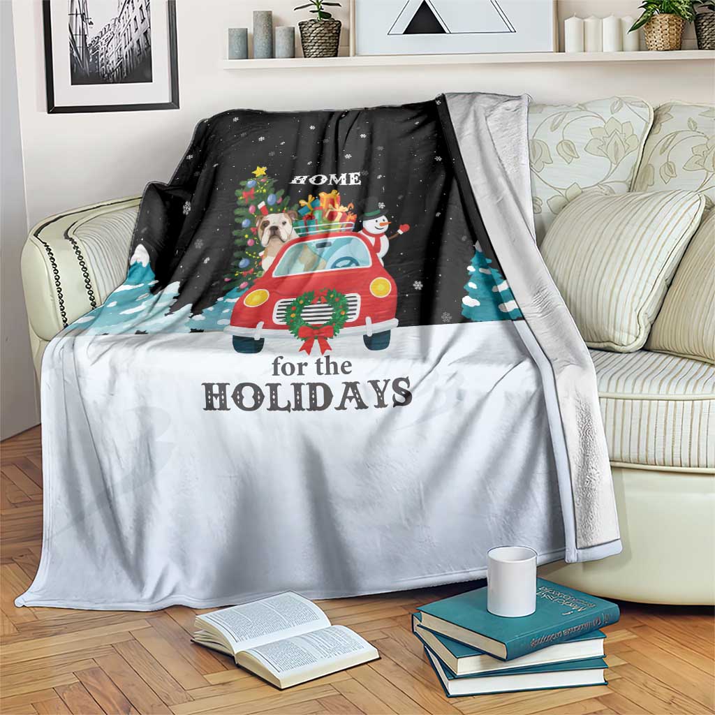 Merry Christmas Bulldog And Snowman Blanket Dog Snowman Christmas Tree and Red Car Winter Scene - Wonder Print Shop