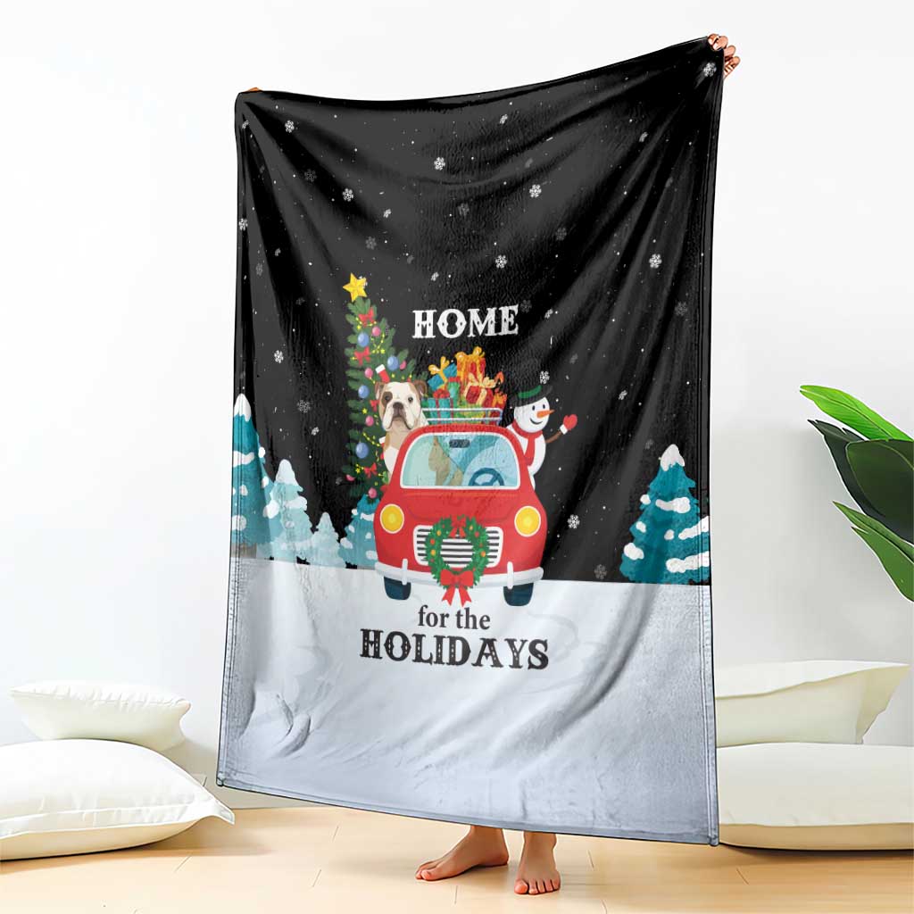 Merry Christmas Bulldog And Snowman Blanket Dog Snowman Christmas Tree and Red Car Winter Scene - Wonder Print Shop