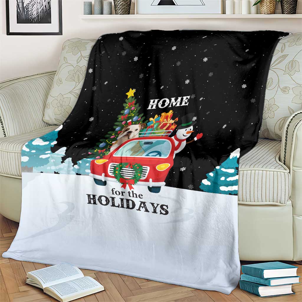 Merry Christmas Bulldog And Snowman Blanket Dog Snowman Christmas Tree and Red Car Winter Scene - Wonder Print Shop