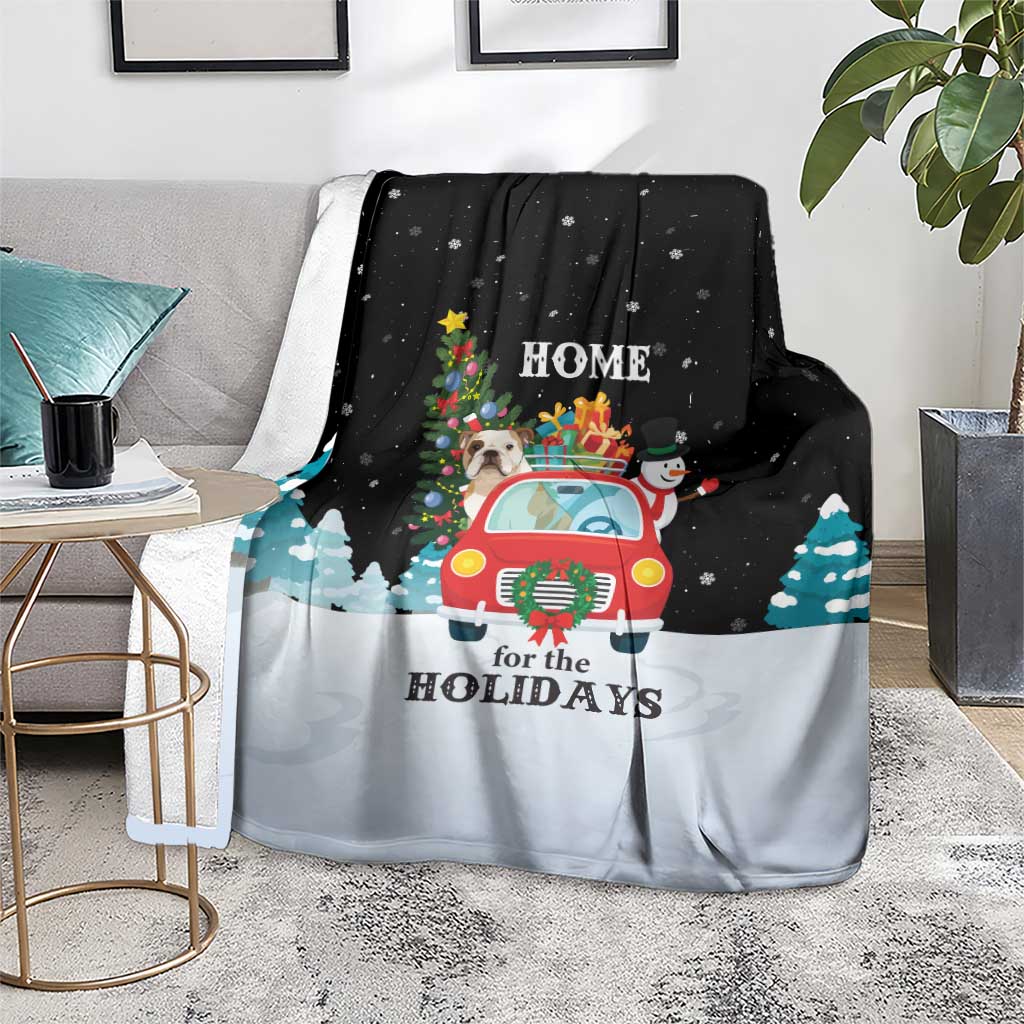 Merry Christmas Bulldog And Snowman Blanket Dog Snowman Christmas Tree and Red Car Winter Scene - Wonder Print Shop