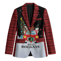 Merry Christmas Bulldog And Snowman Blazer Dog Snowman Christmas Tree and Red Car Winter Scene - Wonder Print Shop