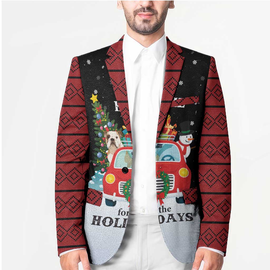 Merry Christmas Bulldog And Snowman Blazer Dog Snowman Christmas Tree and Red Car Winter Scene - Wonder Print Shop