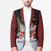 Merry Christmas Bulldog And Snowman Blazer Dog Snowman Christmas Tree and Red Car Winter Scene - Wonder Print Shop