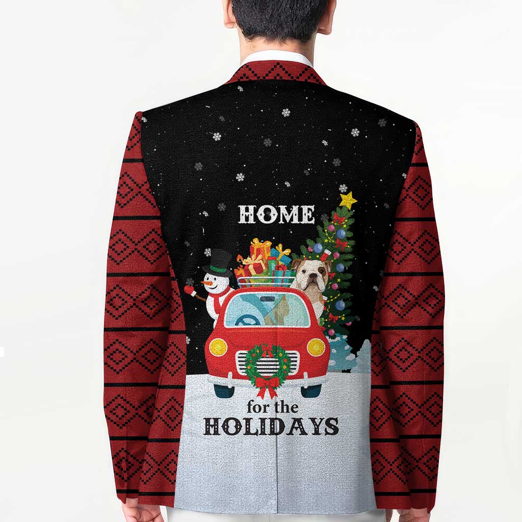 Merry Christmas Bulldog And Snowman Blazer Dog Snowman Christmas Tree and Red Car Winter Scene - Wonder Print Shop