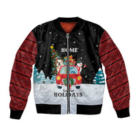 Merry Christmas Bulldog And Snowman Bomber Jacket Dog Snowman Christmas Tree and Red Car Winter Scene - Wonder Print Shop
