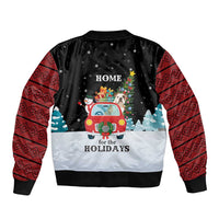 Merry Christmas Bulldog And Snowman Bomber Jacket Dog Snowman Christmas Tree and Red Car Winter Scene - Wonder Print Shop