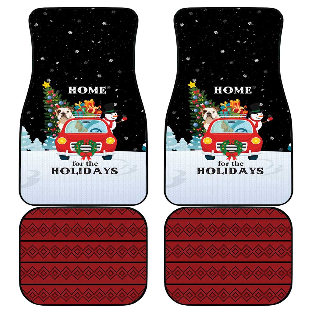 Merry Christmas Bulldog And Snowman Car Mats Dog Snowman Christmas Tree and Red Car Winter Scene - Wonder Print Shop
