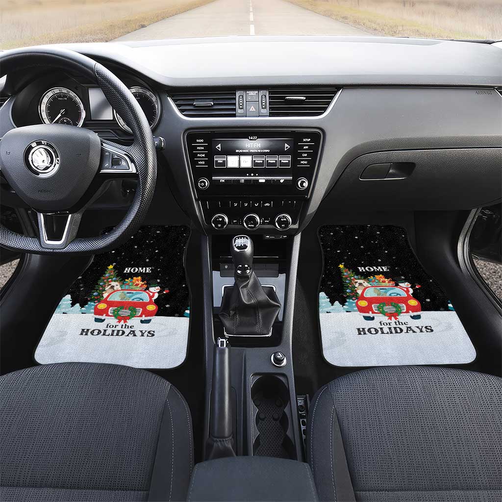 Merry Christmas Bulldog And Snowman Car Mats Dog Snowman Christmas Tree and Red Car Winter Scene - Wonder Print Shop