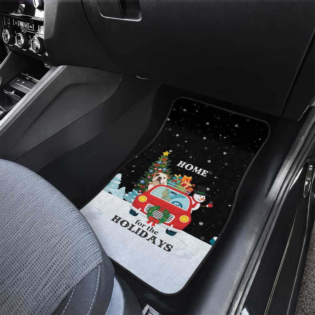 Merry Christmas Bulldog And Snowman Car Mats Dog Snowman Christmas Tree and Red Car Winter Scene - Wonder Print Shop