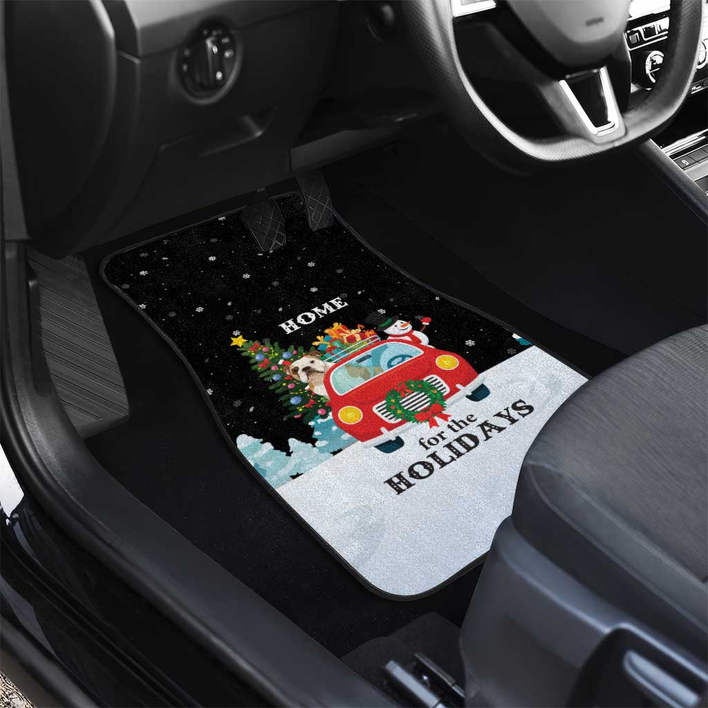 Merry Christmas Bulldog And Snowman Car Mats Dog Snowman Christmas Tree and Red Car Winter Scene - Wonder Print Shop