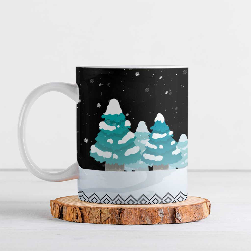 Merry Christmas Bulldog And Snowman Ceramic Mug Dog Snowman Christmas Tree and Red Car Winter Scene - Wonder Print Shop