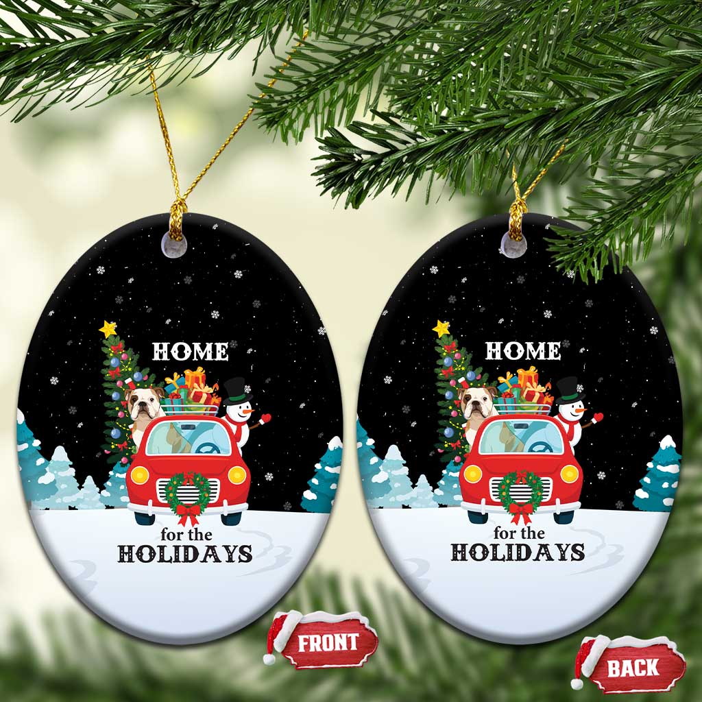 Merry Christmas Bulldog And Snowman Ceramic Ornament Dog Snowman Christmas Tree and Red Car Winter Scene - Wonder Print Shop