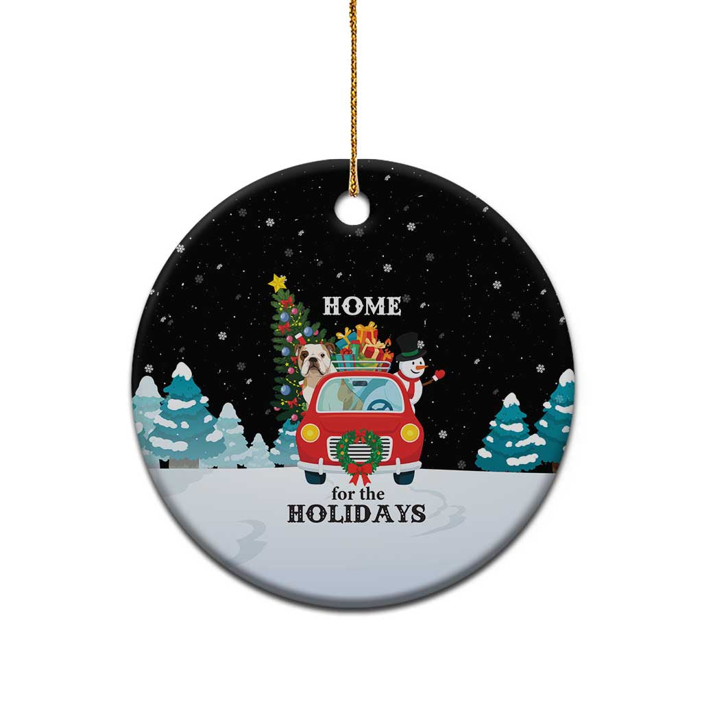 Merry Christmas Bulldog And Snowman Ceramic Ornament Dog Snowman Christmas Tree and Red Car Winter Scene - Wonder Print Shop