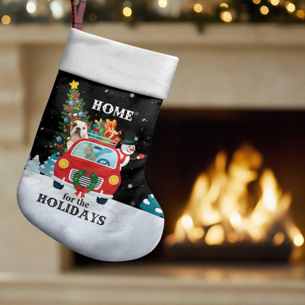 Merry Christmas Bulldog And Snowman Christmas Stocking Dog Snowman Christmas Tree and Red Car Winter Scene - Wonder Print Shop