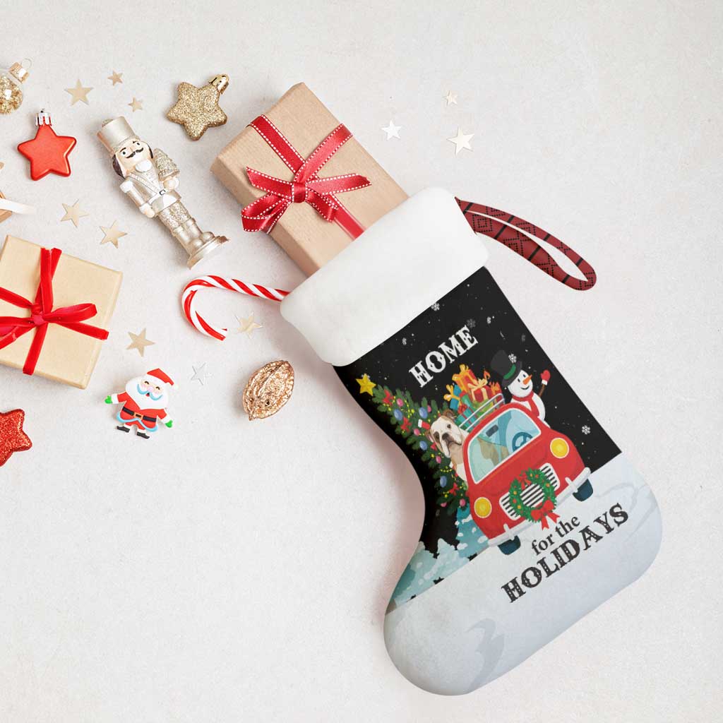 Merry Christmas Bulldog And Snowman Christmas Stocking Dog Snowman Christmas Tree and Red Car Winter Scene - Wonder Print Shop