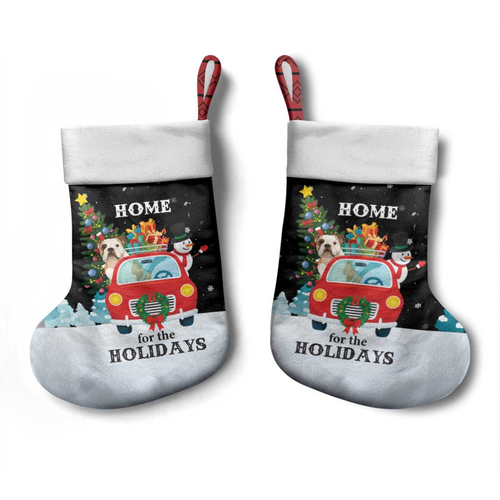 Merry Christmas Bulldog And Snowman Christmas Stocking Dog Snowman Christmas Tree and Red Car Winter Scene - Wonder Print Shop