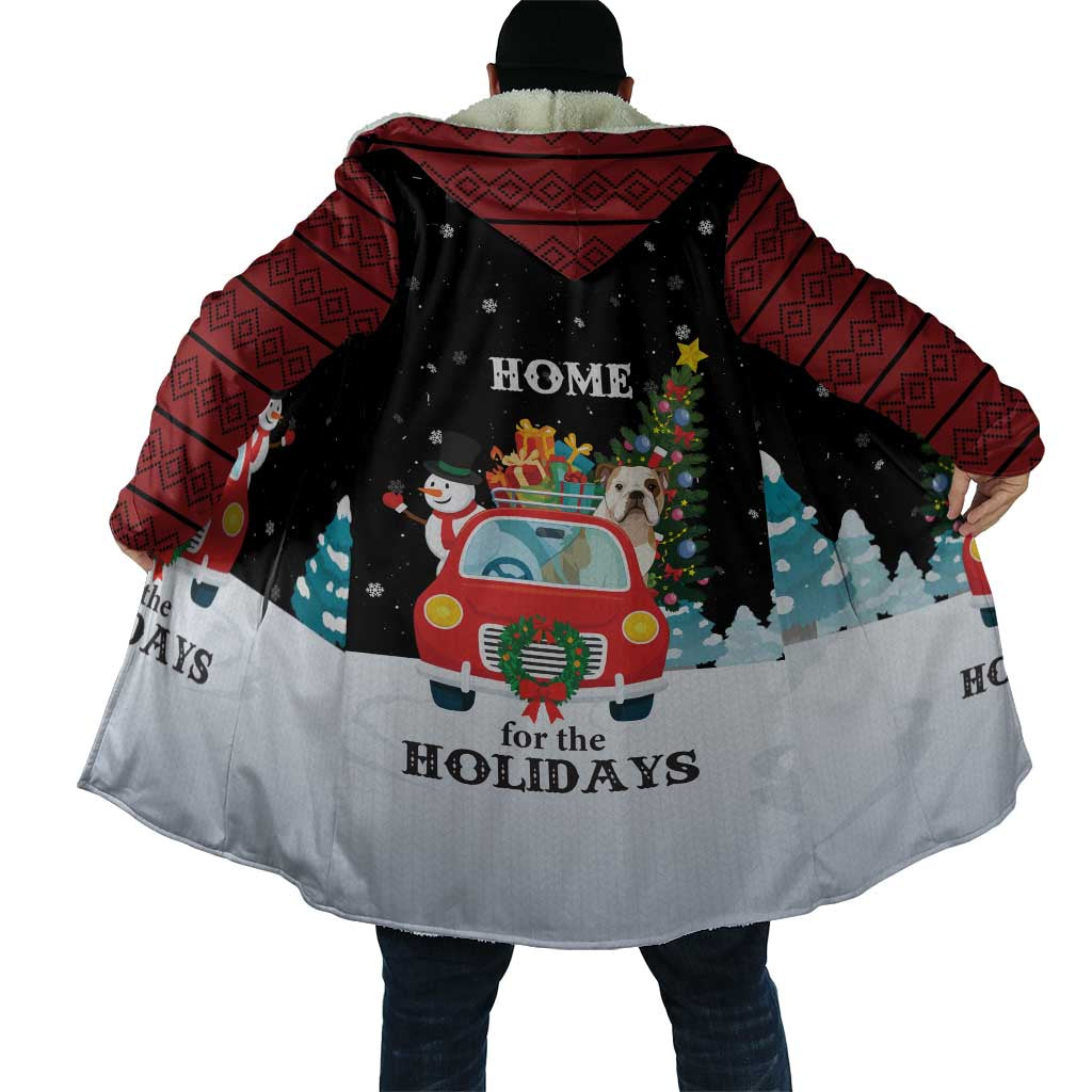 Merry Christmas Bulldog And Snowman Cloak Dog Snowman Christmas Tree and Red Car Winter Scene - Wonder Print Shop