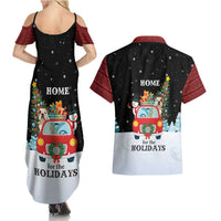 Merry Christmas Bulldog And Snowman Couples Matching Summer Maxi Dress and Hawaiian Shirt Dog Snowman Christmas Tree and Red Car Winter Scene - Wonder Print Shop