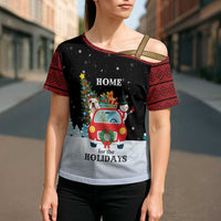 Merry Christmas Bulldog And Snowman Cross Shoulder Shirt Dog Snowman Christmas Tree and Red Car Winter Scene - Wonder Print Shop