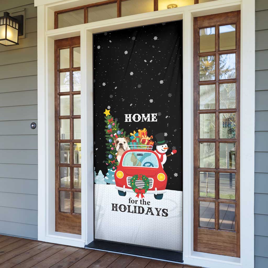 Merry Christmas Bulldog And Snowman Door Cover Dog Snowman Christmas Tree and Red Car Winter Scene - Wonder Print Shop