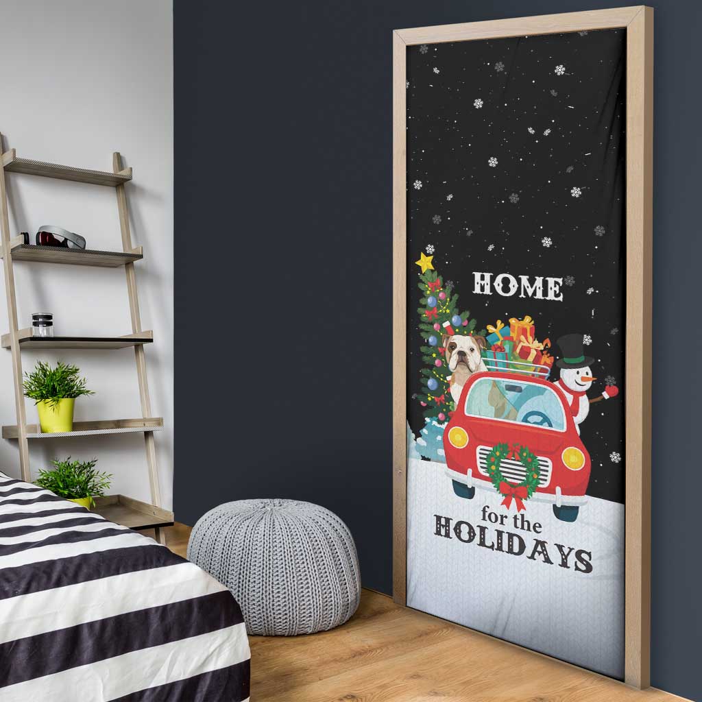 Merry Christmas Bulldog And Snowman Door Cover Dog Snowman Christmas Tree and Red Car Winter Scene - Wonder Print Shop