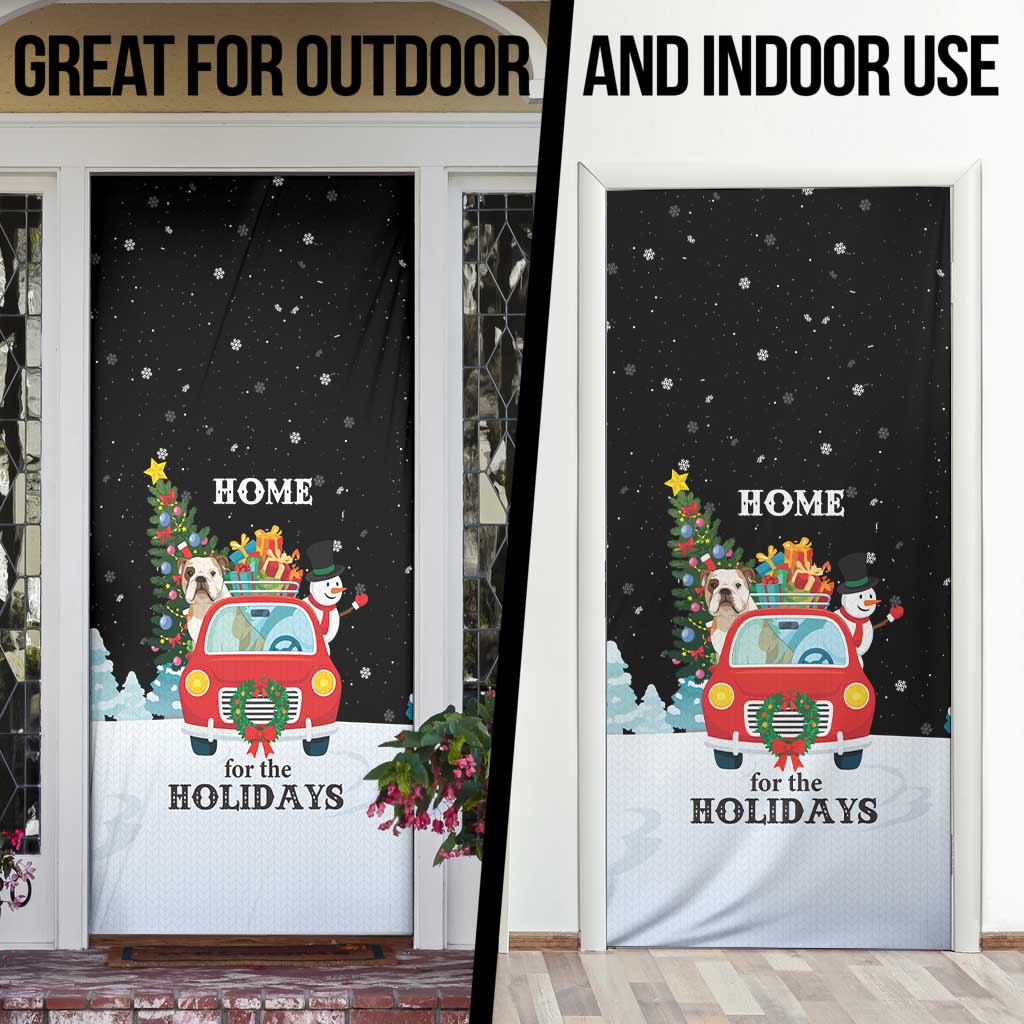 Merry Christmas Bulldog And Snowman Door Cover Dog Snowman Christmas Tree and Red Car Winter Scene - Wonder Print Shop