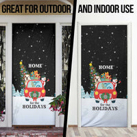Merry Christmas Bulldog And Snowman Door Cover Dog Snowman Christmas Tree and Red Car Winter Scene - Wonder Print Shop