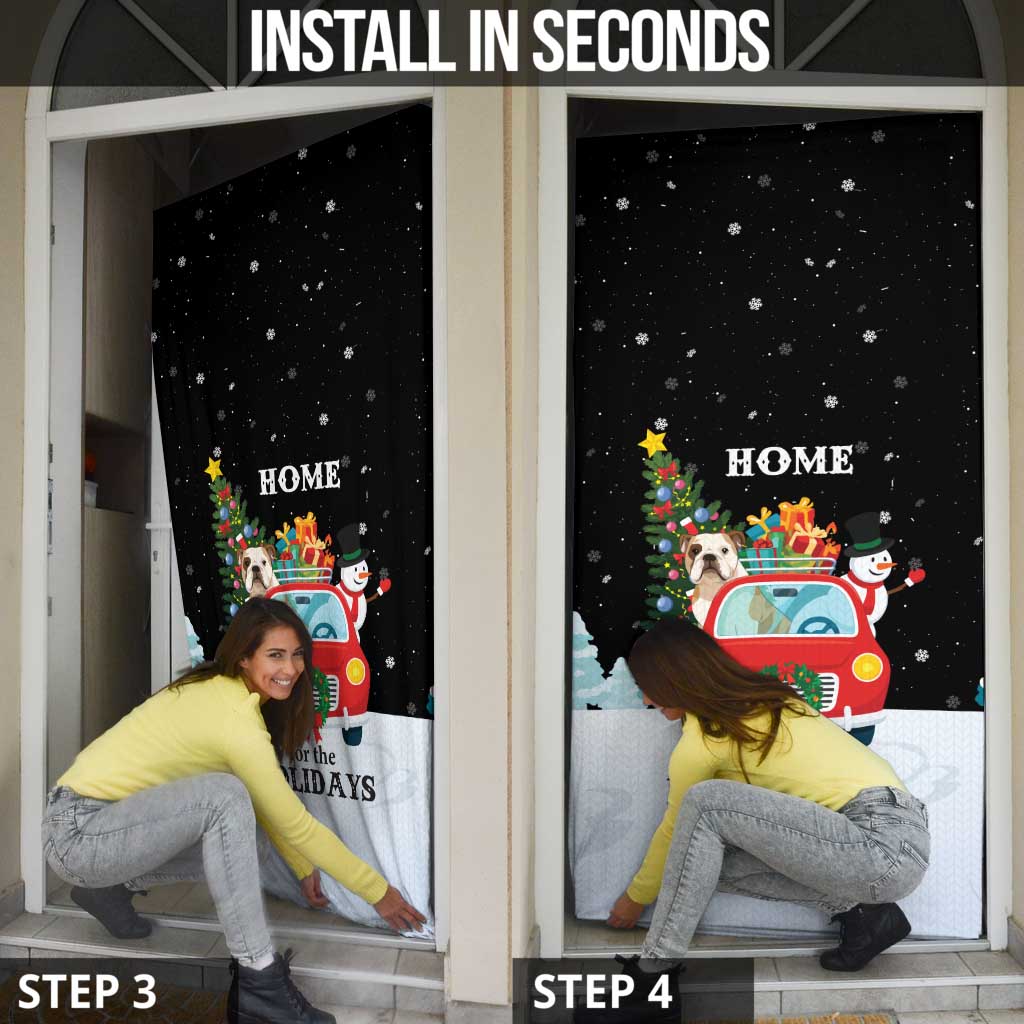 Merry Christmas Bulldog And Snowman Door Cover Dog Snowman Christmas Tree and Red Car Winter Scene - Wonder Print Shop