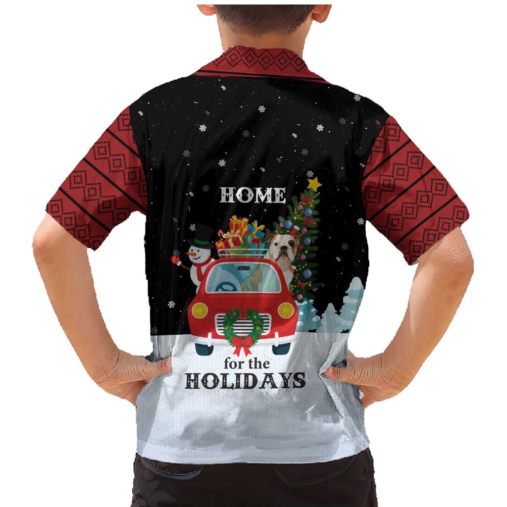 Merry Christmas Bulldog And Snowman Family Matching Mermaid Dress and Hawaiian Shirt Dog Snowman Christmas Tree and Red Car Winter Scene - Wonder Print Shop
