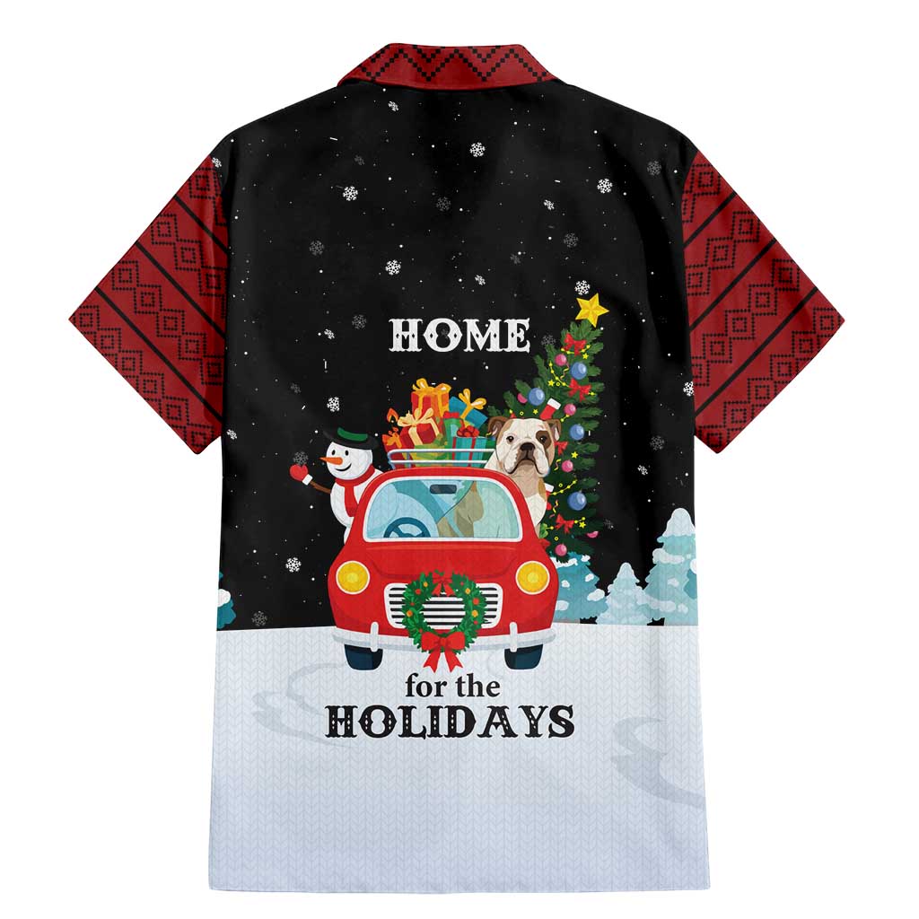 Merry Christmas Bulldog And Snowman Family Matching Mermaid Dress and Hawaiian Shirt Dog Snowman Christmas Tree and Red Car Winter Scene - Wonder Print Shop