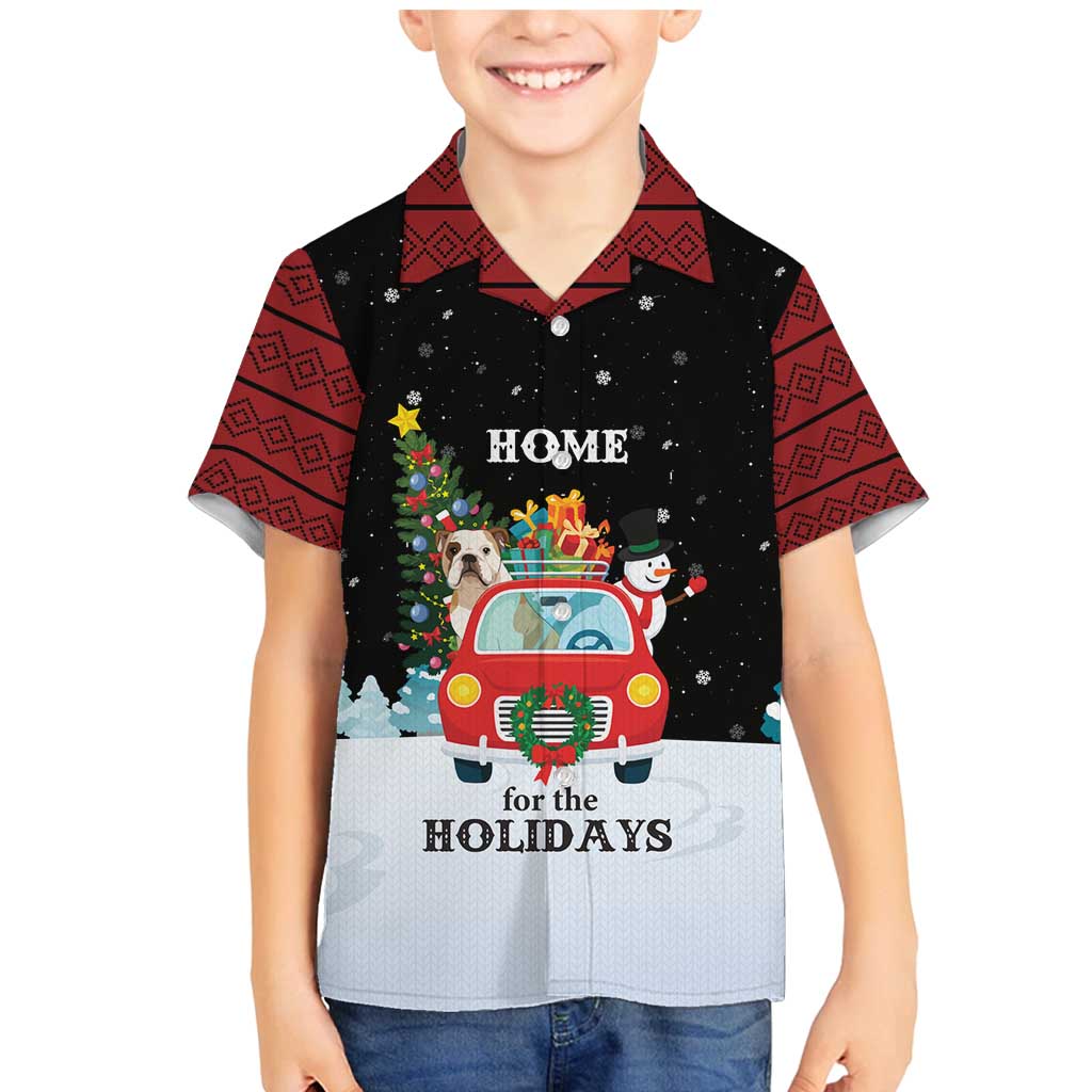 Merry Christmas Bulldog And Snowman Family Matching Mermaid Dress and Hawaiian Shirt Dog Snowman Christmas Tree and Red Car Winter Scene - Wonder Print Shop