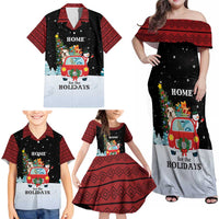 Merry Christmas Bulldog And Snowman Family Matching Off Shoulder Maxi Dress and Hawaiian Shirt Dog Snowman Christmas Tree and Red Car Winter Scene - Wonder Print Shop