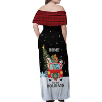 Merry Christmas Bulldog And Snowman Family Matching Off Shoulder Maxi Dress and Hawaiian Shirt Dog Snowman Christmas Tree and Red Car Winter Scene - Wonder Print Shop
