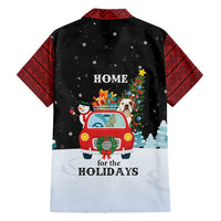 Merry Christmas Bulldog And Snowman Family Matching Off Shoulder Short Dress and Hawaiian Shirt Dog Snowman Christmas Tree and Red Car Winter Scene - Wonder Print Shop
