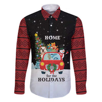 Merry Christmas Bulldog And Snowman Family Matching Off Shoulder Short Dress and Hawaiian Shirt Dog Snowman Christmas Tree and Red Car Winter Scene - Wonder Print Shop