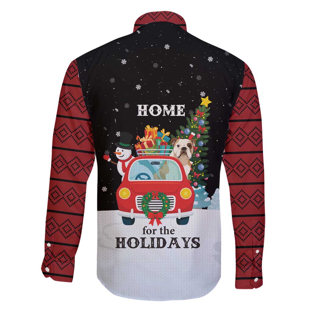 Merry Christmas Bulldog And Snowman Family Matching Off Shoulder Short Dress and Hawaiian Shirt Dog Snowman Christmas Tree and Red Car Winter Scene - Wonder Print Shop