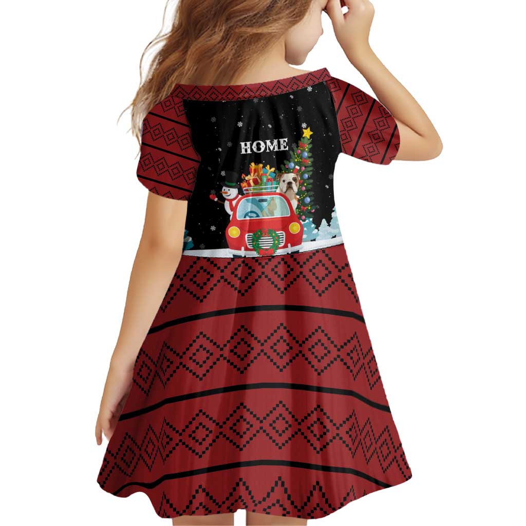 Merry Christmas Bulldog And Snowman Family Matching Puletasi and Hawaiian Shirt Dog Snowman Christmas Tree and Red Car Winter Scene - Wonder Print Shop