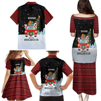 Merry Christmas Bulldog And Snowman Family Matching Puletasi and Hawaiian Shirt Dog Snowman Christmas Tree and Red Car Winter Scene - Wonder Print Shop