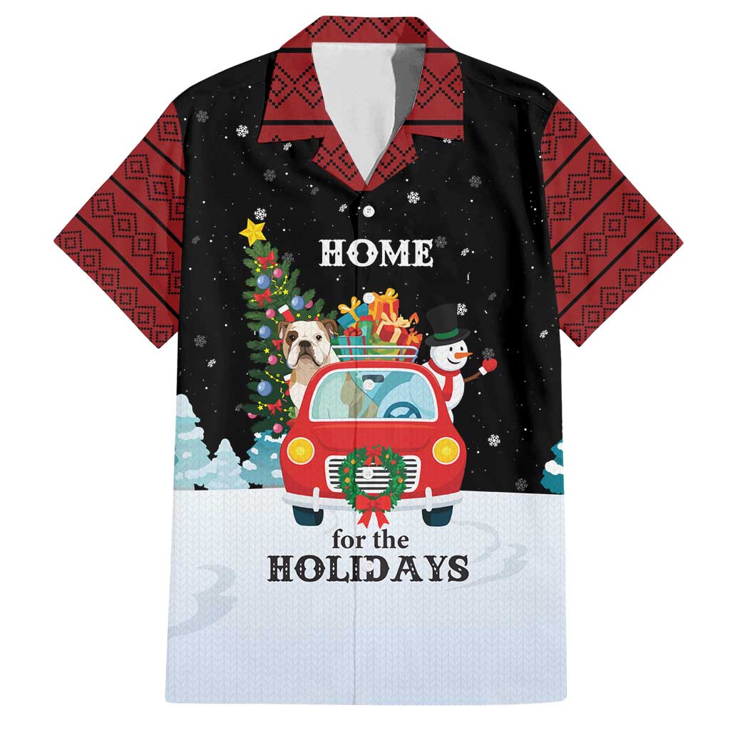 Merry Christmas Bulldog And Snowman Family Matching Puletasi and Hawaiian Shirt Dog Snowman Christmas Tree and Red Car Winter Scene - Wonder Print Shop