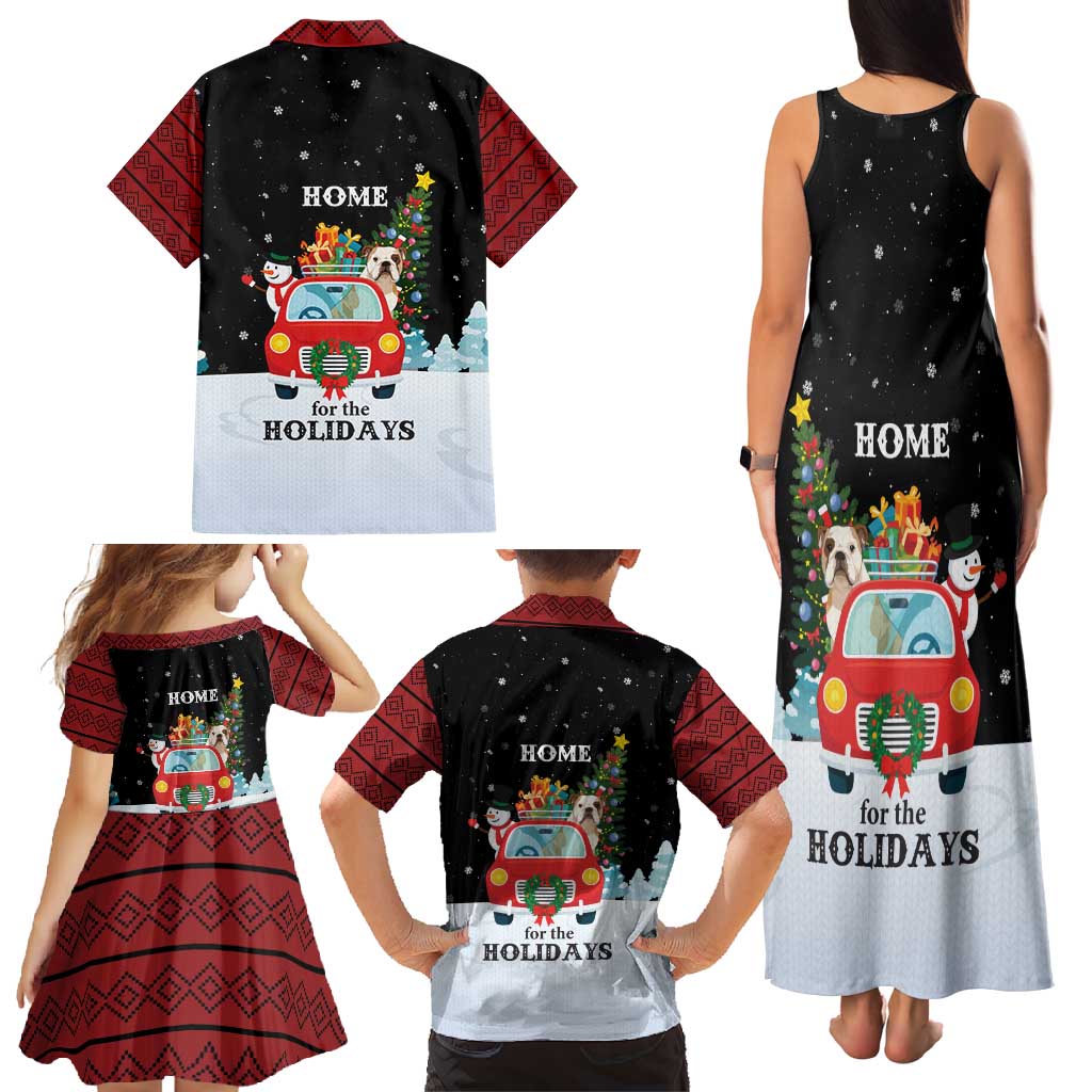 Merry Christmas Bulldog And Snowman Family Matching Tank Maxi Dress and Hawaiian Shirt Dog Snowman Christmas Tree and Red Car Winter Scene - Wonder Print Shop