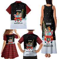 Merry Christmas Bulldog And Snowman Family Matching Tank Maxi Dress and Hawaiian Shirt Dog Snowman Christmas Tree and Red Car Winter Scene - Wonder Print Shop