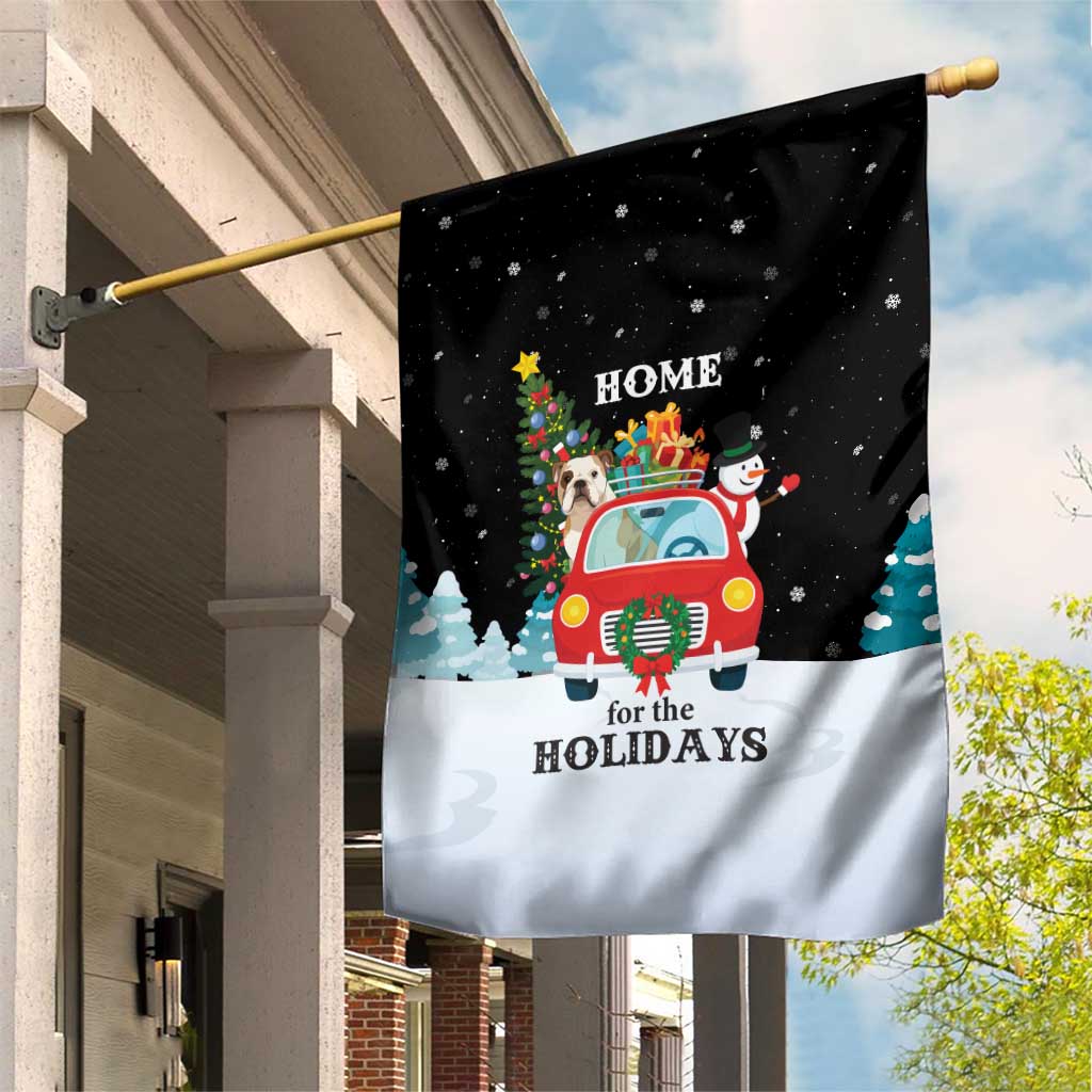 Merry Christmas Bulldog And Snowman Garden Flag Dog Snowman Christmas Tree and Red Car Winter Scene - Wonder Print Shop