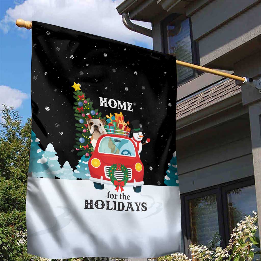 Merry Christmas Bulldog And Snowman Garden Flag Dog Snowman Christmas Tree and Red Car Winter Scene - Wonder Print Shop