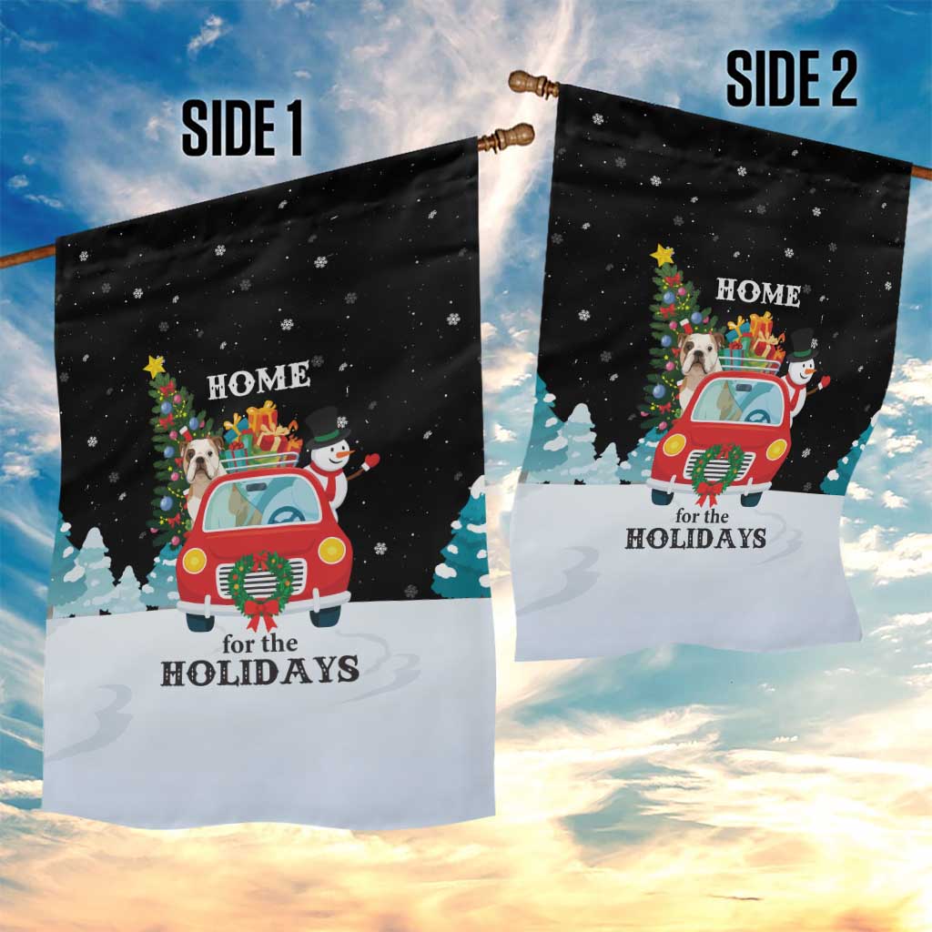 Merry Christmas Bulldog And Snowman Garden Flag Dog Snowman Christmas Tree and Red Car Winter Scene - Wonder Print Shop