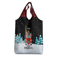 Merry Christmas Bulldog And Snowman Grocery Bag Dog Snowman Christmas Tree and Red Car Winter Scene - Wonder Print Shop