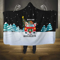 Merry Christmas Bulldog And Snowman Hooded Blanket Dog Snowman Christmas Tree and Red Car Winter Scene - Wonder Print Shop