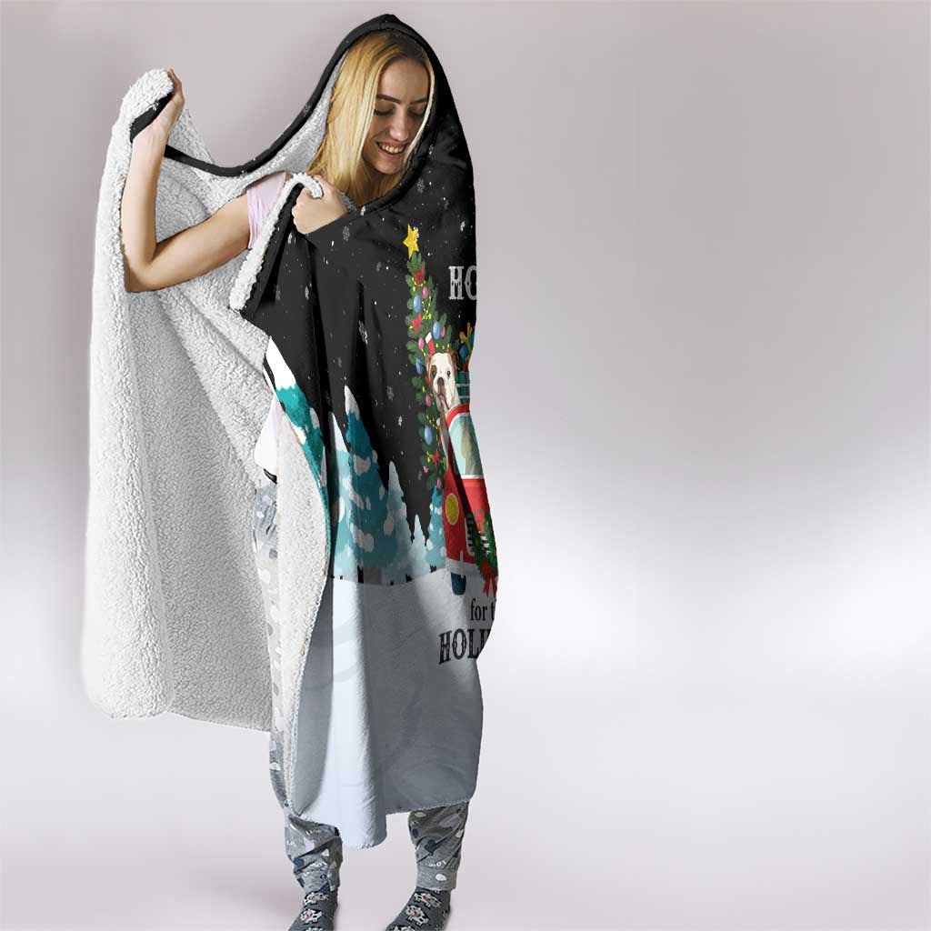 Merry Christmas Bulldog And Snowman Hooded Blanket Dog Snowman Christmas Tree and Red Car Winter Scene - Wonder Print Shop