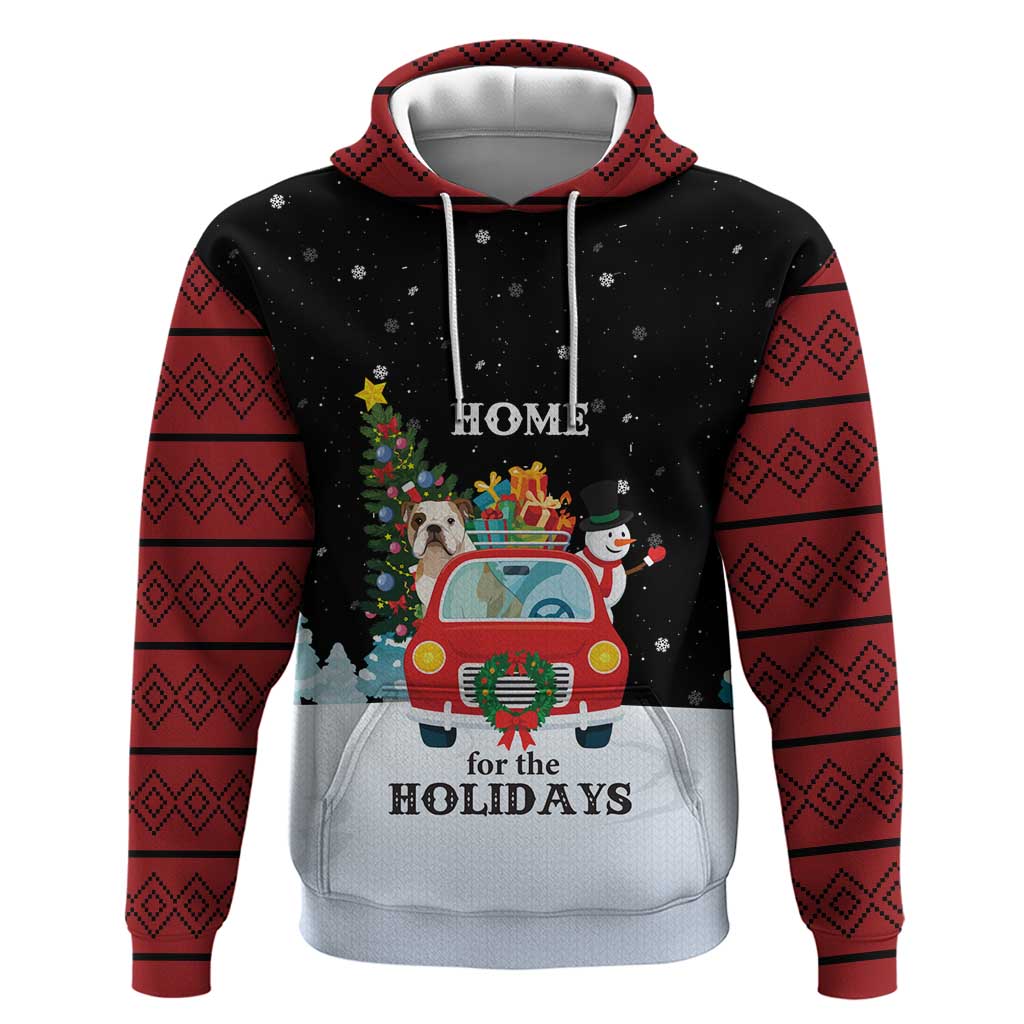 Merry Christmas Bulldog And Snowman Hoodie Dog Snowman Christmas Tree and Red Car Winter Scene - Wonder Print Shop