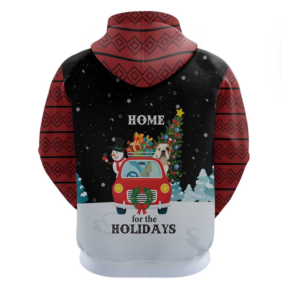 Merry Christmas Bulldog And Snowman Hoodie Dog Snowman Christmas Tree and Red Car Winter Scene - Wonder Print Shop